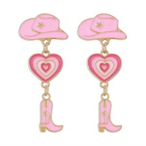 2/$30 NEW Pink Cowgirl Earrings Post Gold Tone Cowboy Boots Hat 158